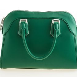 Beautiful elegance and luxury fashion leather green women handbag isolated on white background